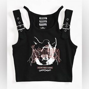 Broken Promises Buckle K9 Black Crop Tank Top Size Small